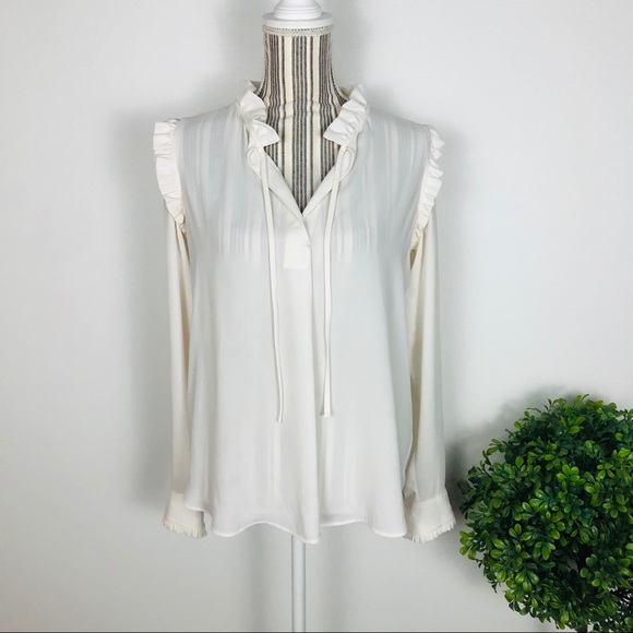 LOFT Tops - Loft Small ruffle trim long sleeve white blouse